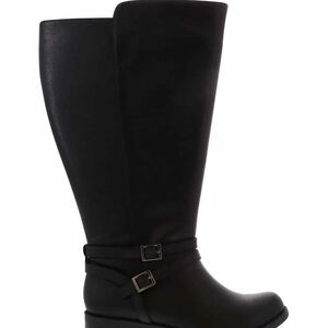 Black Knee-High Boots with Buckle Detail